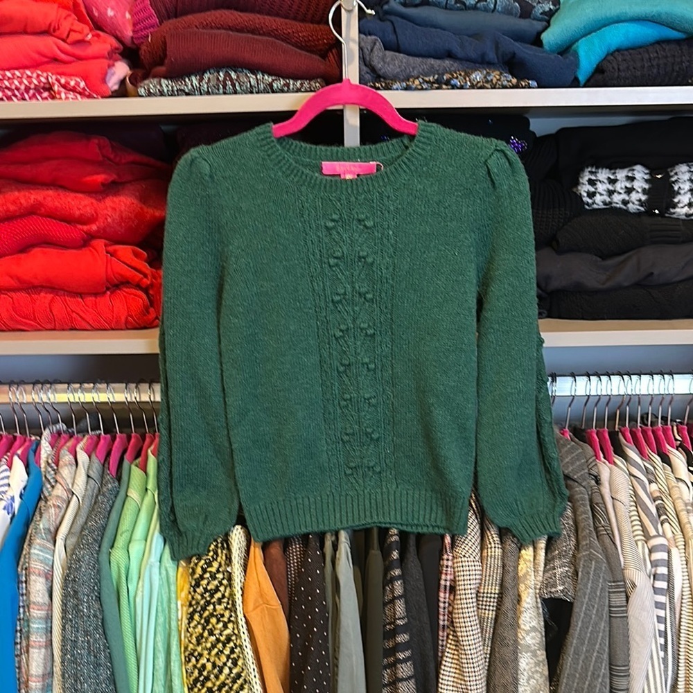 Lily Pulitzer green long puff sleeve crew neck sweater size XXS